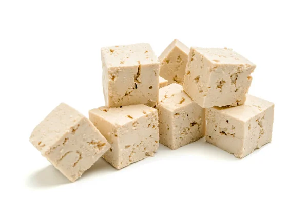 Cortar Queso Tofu Sobre Fondo Blanco — Foto de Stock