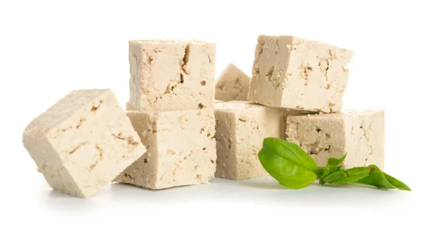 Corte Queijo Tofu Fundo Branco — Fotografia de Stock
