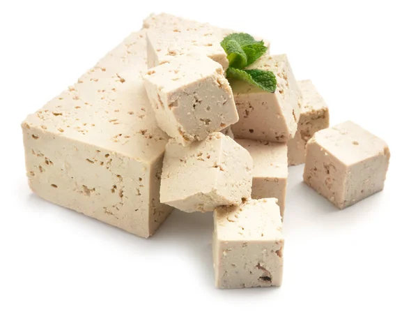 Queijo Tofu Saboroso Fundo Branco — Fotografia de Stock