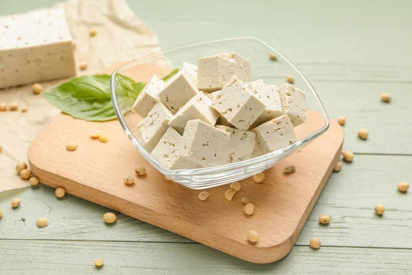 Cuenco Con Sabroso Queso Tofu Mesa — Foto de Stock