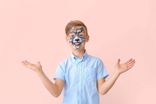 Funny Little Boy Face Painting Color Background — Stock Photo, Image