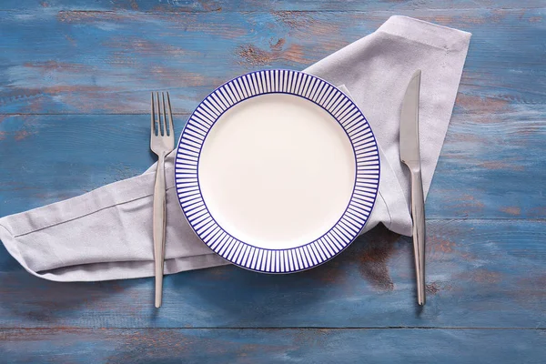 Simple Table Setting Wooden Background — Stock Photo, Image