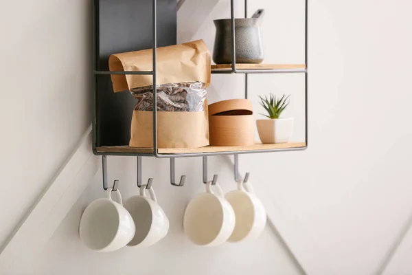 Shelf Kitchenware Light Wall — Stock Photo, Image