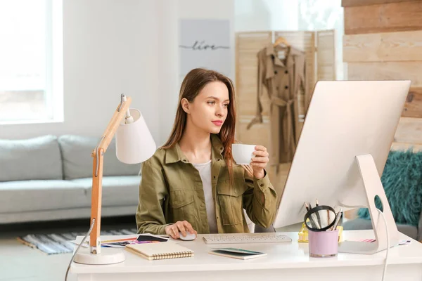 Young Designer Working Computer Home — Stock Photo, Image