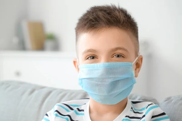 Little Boy Wearing Protective Mask Home Concept Epidemic — Stock Photo, Image