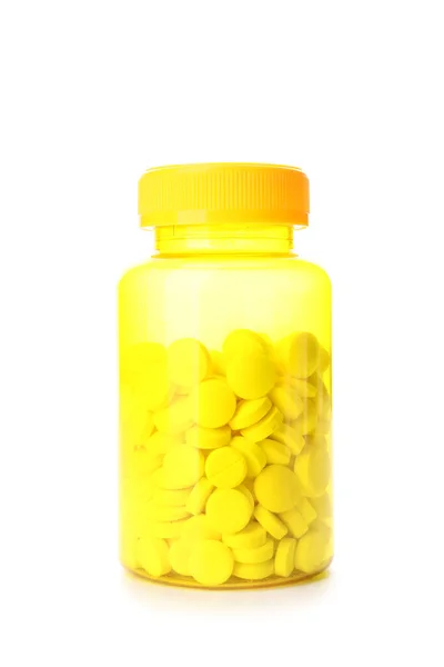 Lahvička Pilulek Bílém Pozadí — Stock fotografie