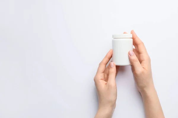 Female Hands Bottle Pills White Background — Stock Photo, Image