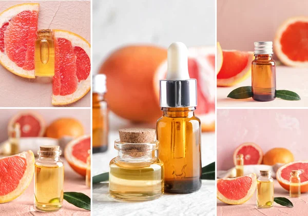 Collage Photos Grapefruit Essential Oil — Stock Photo, Image