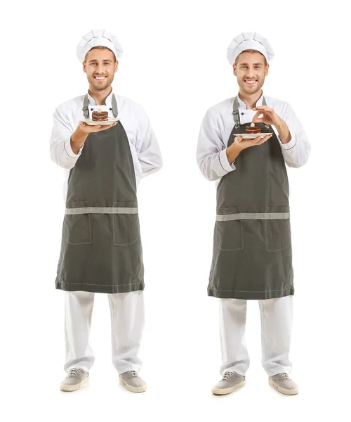 Set Handsome Male Chef White Background — Stock Photo, Image