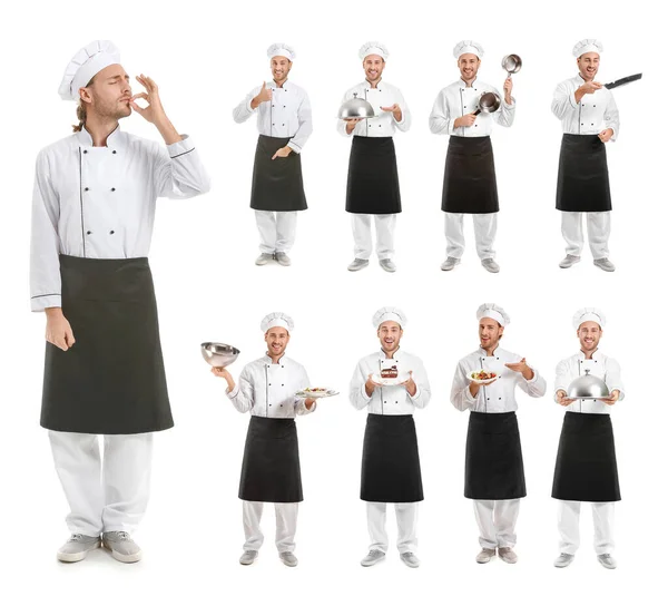 Set Avec Beau Chef Masculin Sur Fond Blanc — Photo
