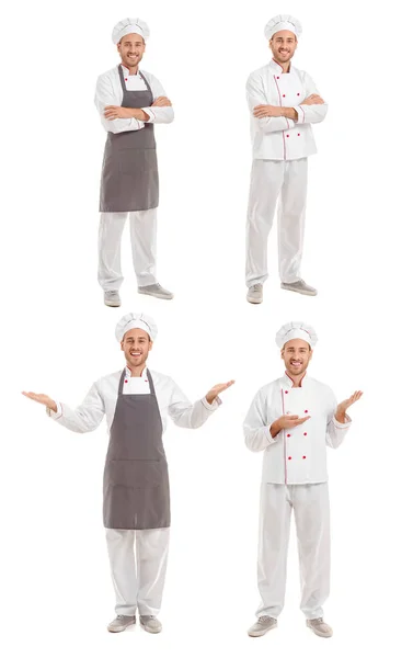 Conjunto Com Bonito Chef Masculino Fundo Branco — Fotografia de Stock