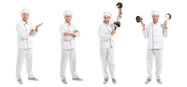 Set Handsome Male Chef White Background — Stock Photo, Image