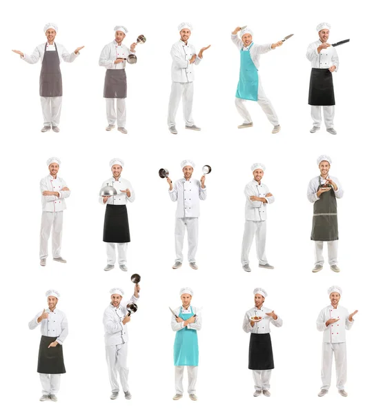 Set Mit Hübschen Männlichen Koch Auf Weißem Hintergrund — Stockfoto