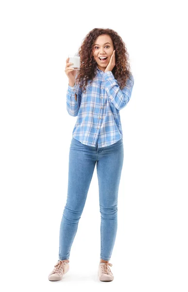 African American Woman Milk White Background — Stock Photo, Image