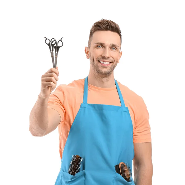 Portrait Male Hairdresser White Background — Stock Photo, Image