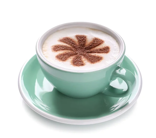 Tasse Leckerer Cappuccino Auf Weißem Hintergrund — Stockfoto