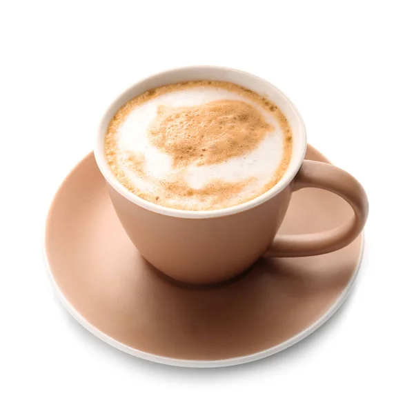 Copa Sabroso Capuchino Sobre Fondo Blanco — Foto de Stock