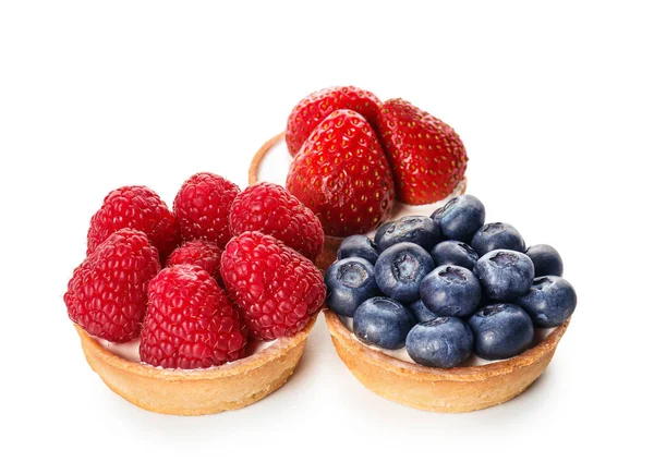 Tasty Cakes Berries White Background — Stock Photo, Image