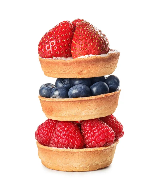 Tasty Cakes Berries White Background — Stock Photo, Image