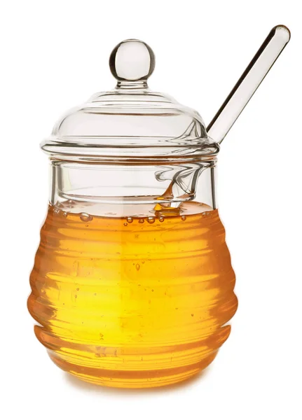 Pot Zoete Honing Witte Achtergrond — Stockfoto
