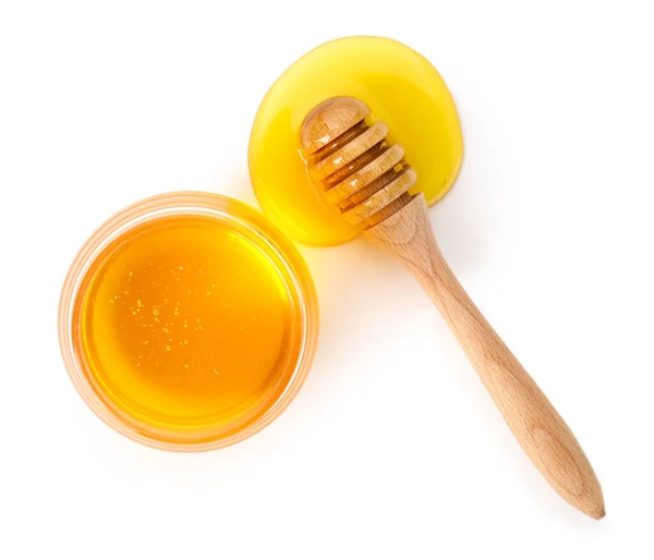 Jar Sweet Honey Dipper White Background — Stock Photo, Image