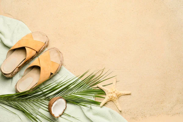 Summer Composition Beach Accessories Sand — Stock Photo, Image