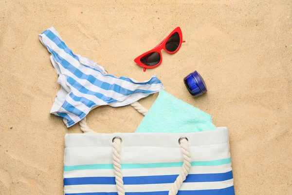 Summer Composition Beach Accessories Sand — Stock Photo, Image