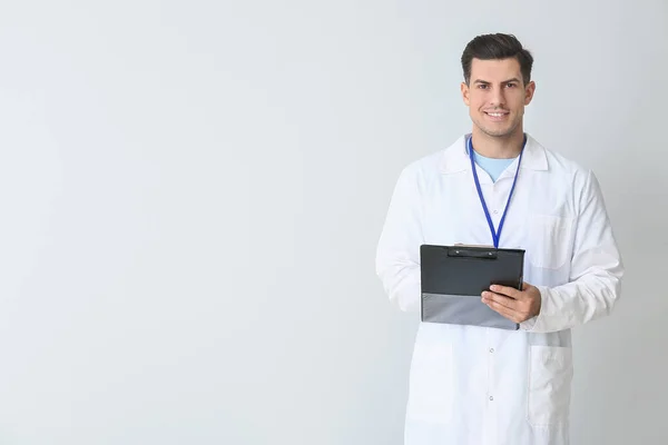 Portrait Young Male Doctor Light Background — Stock Photo, Image