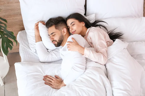 Young Couple Sleeping Bed Home — Stock Photo, Image