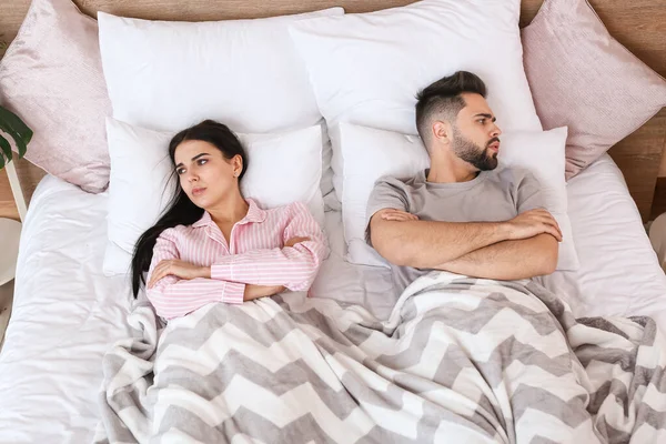 Sad Couple Quarrel Bedroom — Stock Photo, Image