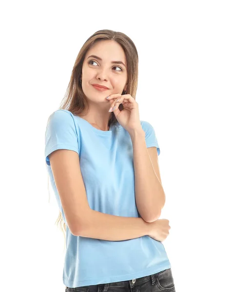 Hermosa Joven Sobre Fondo Blanco — Foto de Stock