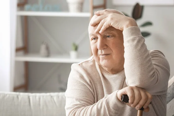 Elderly Man Suffering Mental Disability Home — Stock Photo, Image
