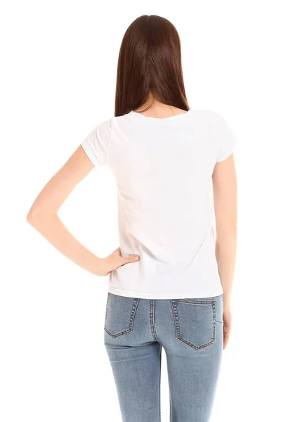 Femme Shirt Élégant Sur Fond Blanc — Photo