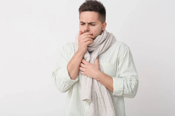 Coughing Young Man Light Background — Stock Photo, Image