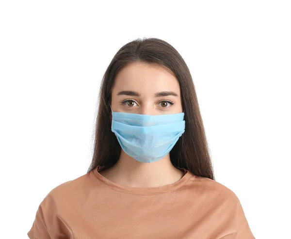 Young Woman Wearing Medical Mask White Background — Stock Photo, Image