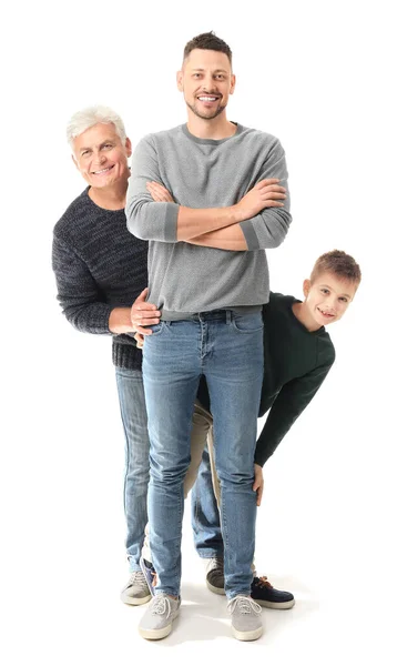 Mann Mit Vater Und Sohn Auf Weißem Hintergrund — Stockfoto