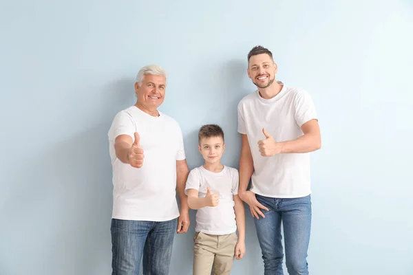 Man His Father Son Showing Thumb Gesture Color Background — Stock Photo, Image