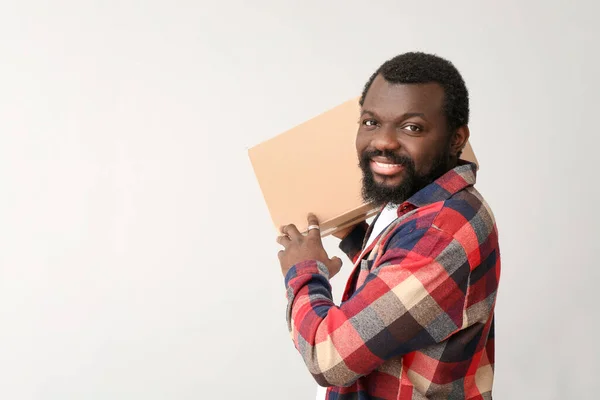 African American Man Parcel White Background — Stock Photo, Image