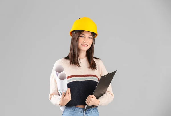 Retrato Del Arquitecto Sobre Fondo Gris — Foto de Stock