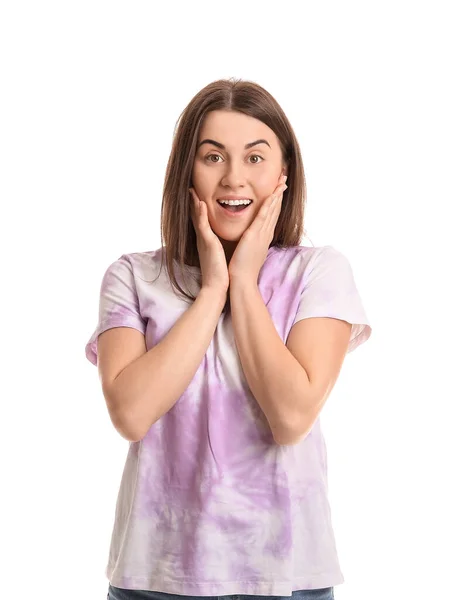 Surprised Young Woman White Background — Stock Photo, Image