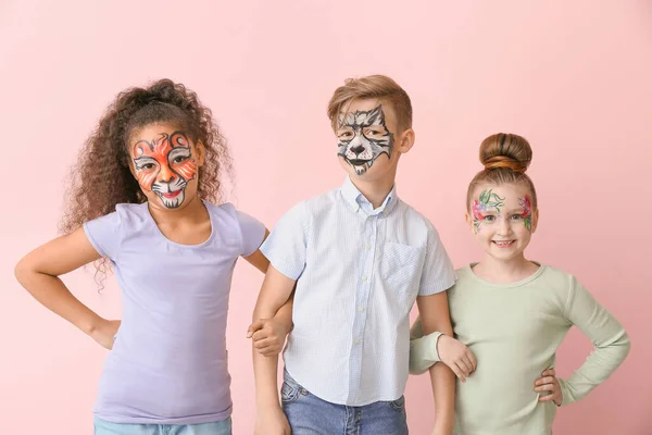 Funny Little Children Face Painting Color Background — Stock Photo, Image