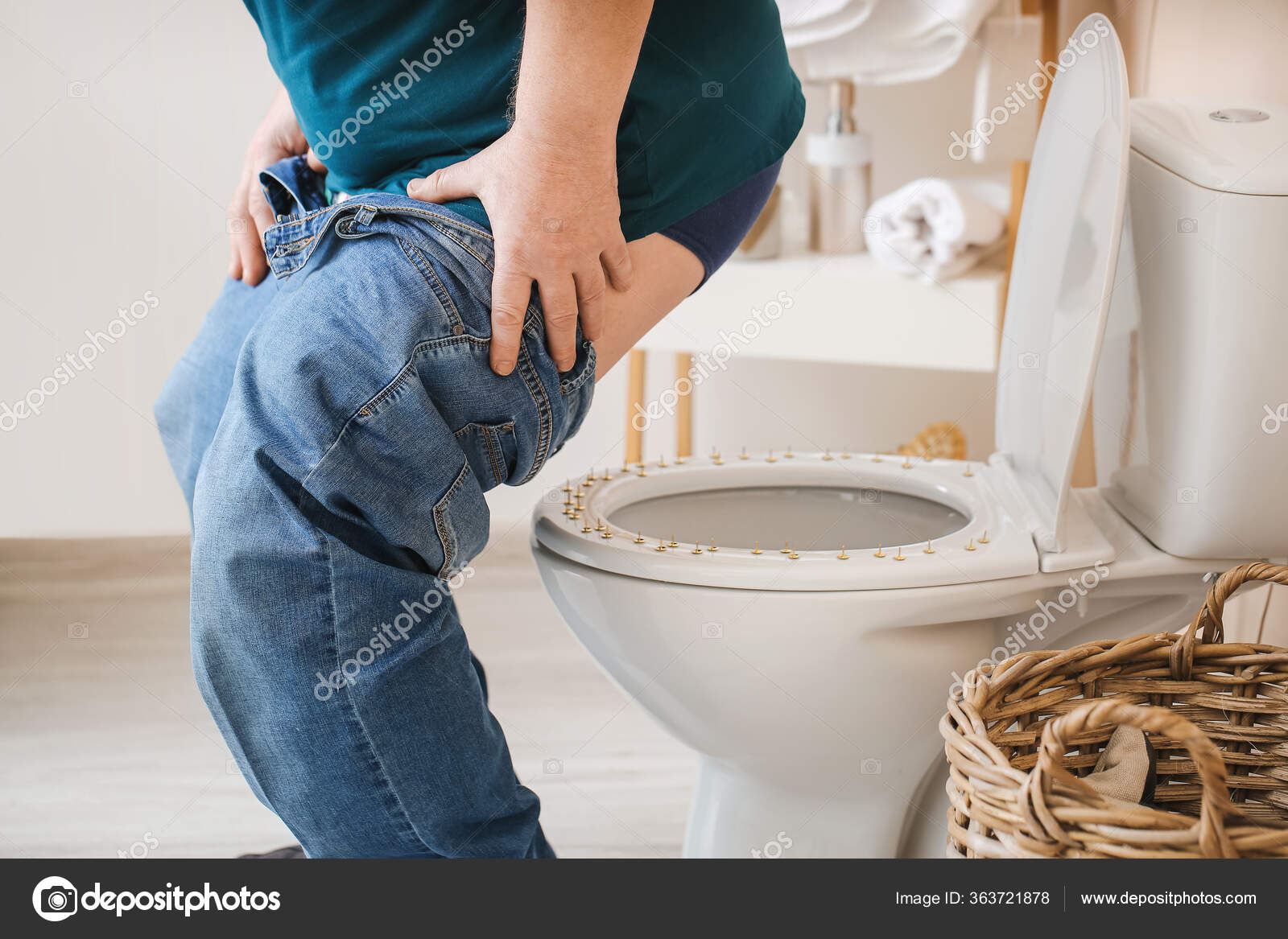 Elderly Man Hemorrhoids Visiting Restroom Stock Photo by ©serezniy