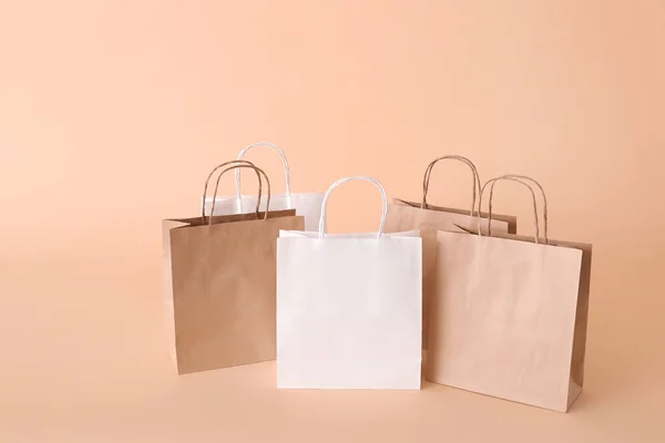 Paper Shopping Bags Color Background — Stock Photo, Image