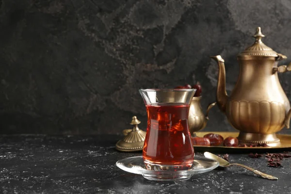 Glass Tasty Turkish Tea Dark Background — Stock Photo, Image