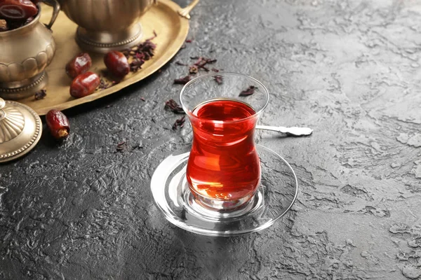 Glass Tasty Turkish Tea Dark Background — Stock Photo, Image