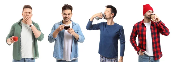 Young Men Drinking Hot Coffee White Background — Stock Photo, Image