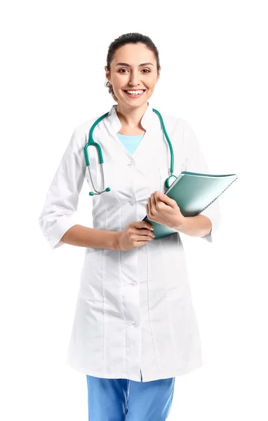 Portrait Young Female Doctor White Background — Stock Photo, Image