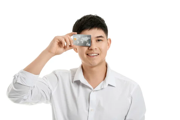 Asian Businessman Credit Card White Background — Stock Photo, Image