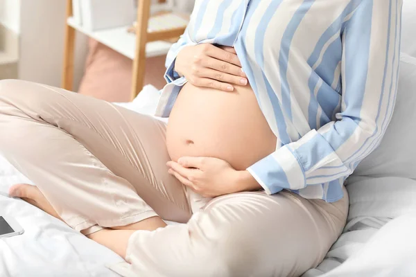 Beautiful Pregnant Woman Bedroom — Stock Photo, Image