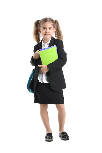 Cute Little Schoolgirl White Background — Stock Photo, Image